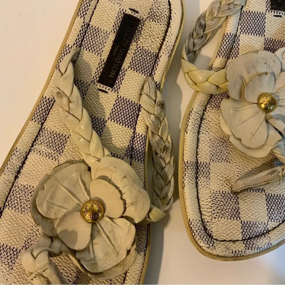 LOUIS VUITTON Azur Damier Flower Thames Thong Sandals Size 36 6 - Picture 4 of 8
